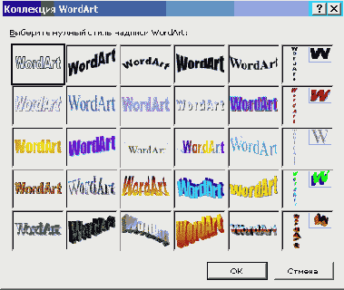 Окно диалога модуля WordArt